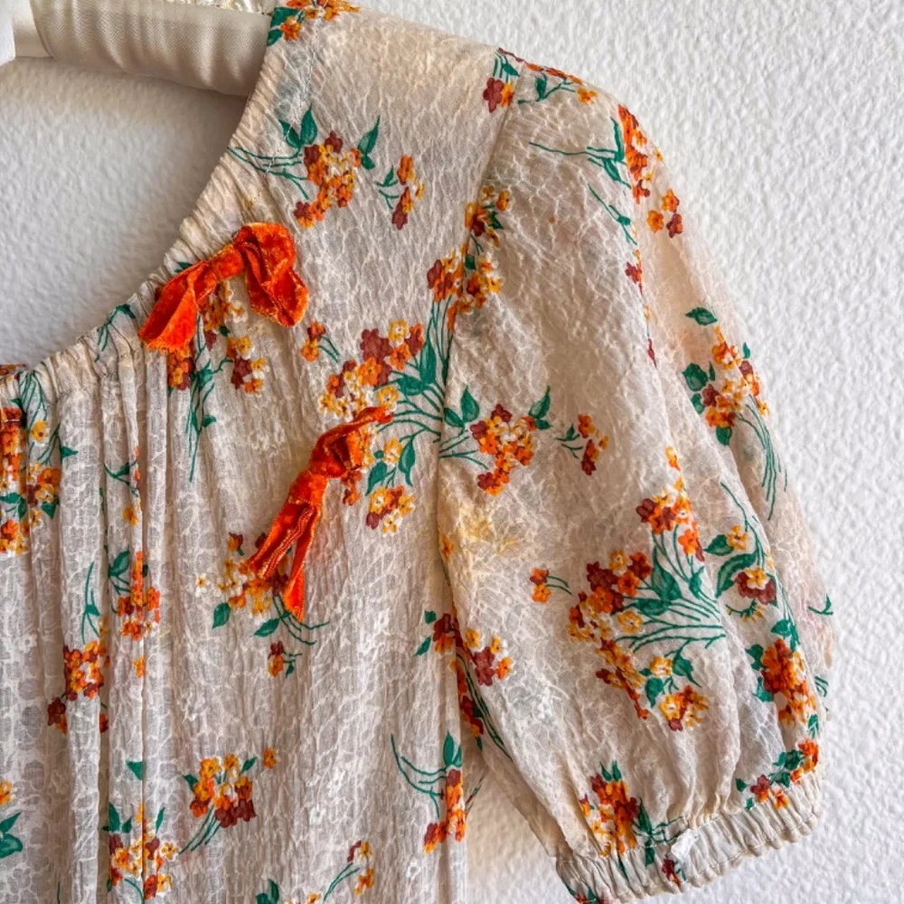 Stunning Vintage 1930s Orange Floral Gown With Velvet Bows (XS/S) - Picture 6 of 14